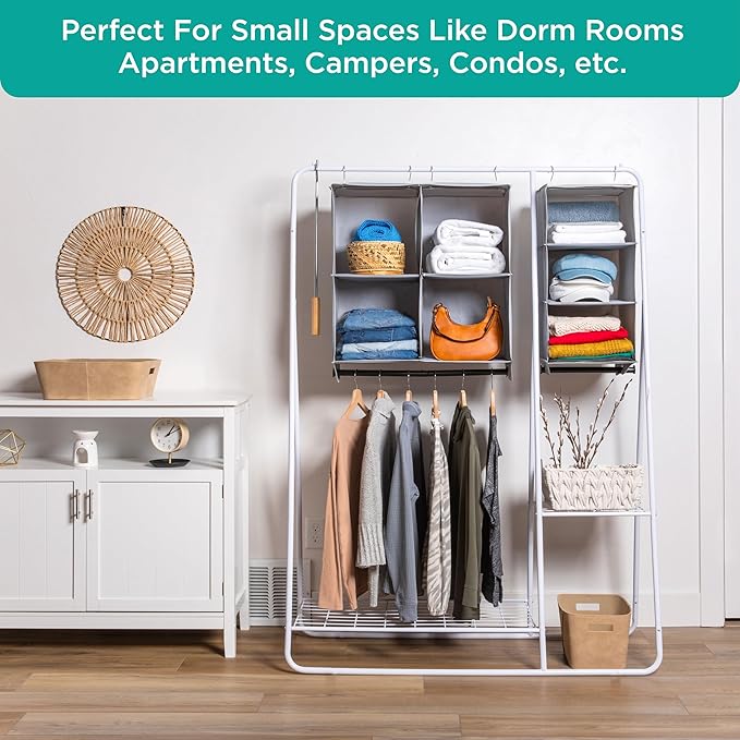 HOLDN’ STORAGE - 4 Shelf Hanging Closet Organizer with Metal Rod - Bamboo Inserted, Holds up to 24 pounds - 24” W x 12” D x 29.5”H - Perfect for College Dorms & RV Hanging Organizer