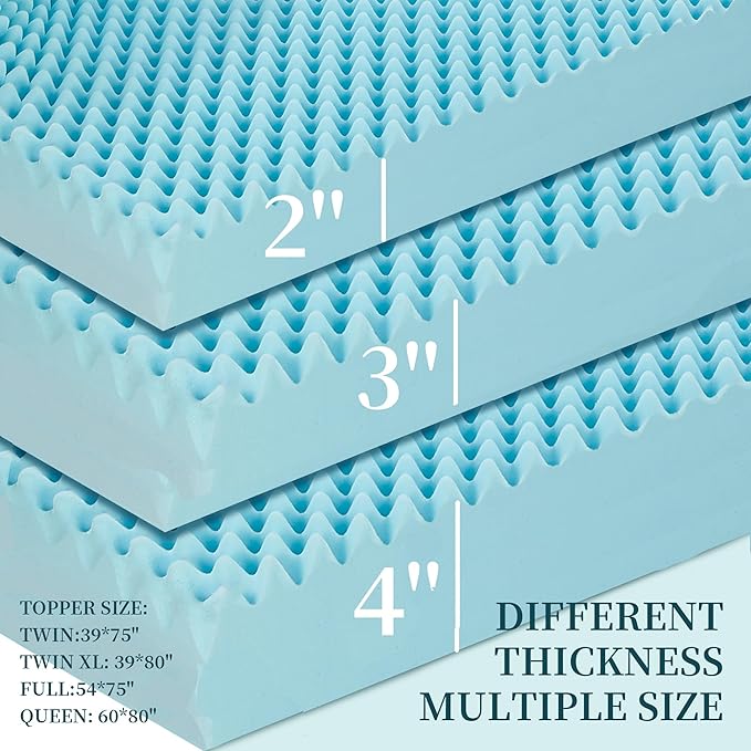 3 Inch Queen Mattress Topper, Memory Foam Mattress Topper Queen Size with Cooling Gel Egg Crate Matress Toppers, Breathable, CertiPUR-US Certified Dorm Essentials for College RV Apartment