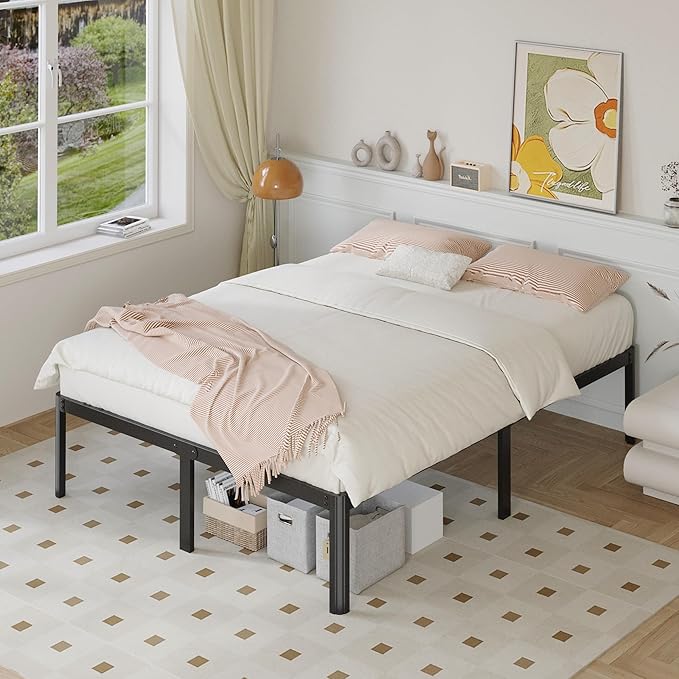 14 Inch Full Bed Frame No Box Spring Needed Heavy Duty Full Size Platform Bed Frame with Rounded Corner Legs, Easy Assembly, Noise Free, Black.