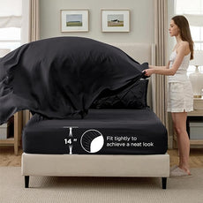 Bedsure Full Comforter Set Black - Bed in a Bag Full Size Bedding Set 7 Pieces, GentleSoft™ Pintuck Bed Set Gift for Family, Pinch Pleat All Season Comforter with Sheets, Pillowcases & Shams