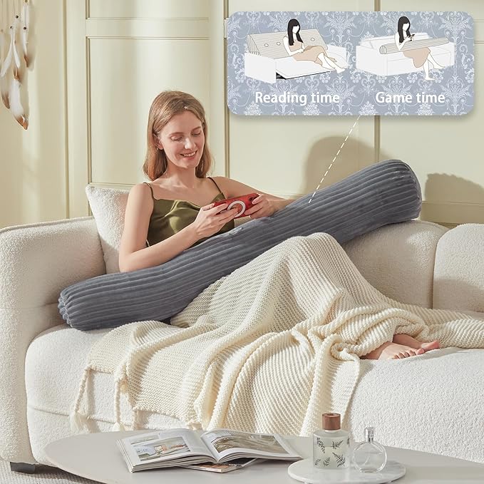 Headboard Wedge Pillow + A Long Neck Roll Pillow Body Pillow，Large Headboard Pillow with Removable Cover (Blue-Gray, Twin：39x8x20 inches)