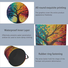 Tree of Life Laundry Basket,Oxford Cloth Laundry Hamper with Handle Foldable Portable Clothes Storage Basket for Bathroom Bedroom Dorm Room 16