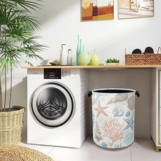 Starfish Laundry Hamper,Shell Coral Dirty Clothes Laundry Basket with Handles Waterproof Oxford Cloth Storage Basket for College Dorms Bathroom Bedroom 16