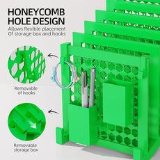 File Organizer for Desk with Storage Box & Hook, Inclined Desk File Organizer with 5-Section Vertical File Holder suitable for Home Office Document Organization(Dark Green01)