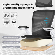 Home Office Desk Chairs, Ergonomic Office Chair with Lumbar Support, Headrest, Flip-up Armrests, Comfy Desk Computer Chair for Gaming, Work, White