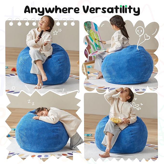 Hobestluk 2.5FT Bean Bag Chair Beanbags Small Bean Bag Chair with Filler Included Teardrop Bean Bag with Removable Cover for Bedroom Living Room (Small, Blue)