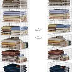 6-Tier Stackable Closet Organizers and Storage Shelves, Closet Shelf Organizer Basket Bins, Foldable Sweater Storage for Clothes Organizer System, White（Patent Pending）