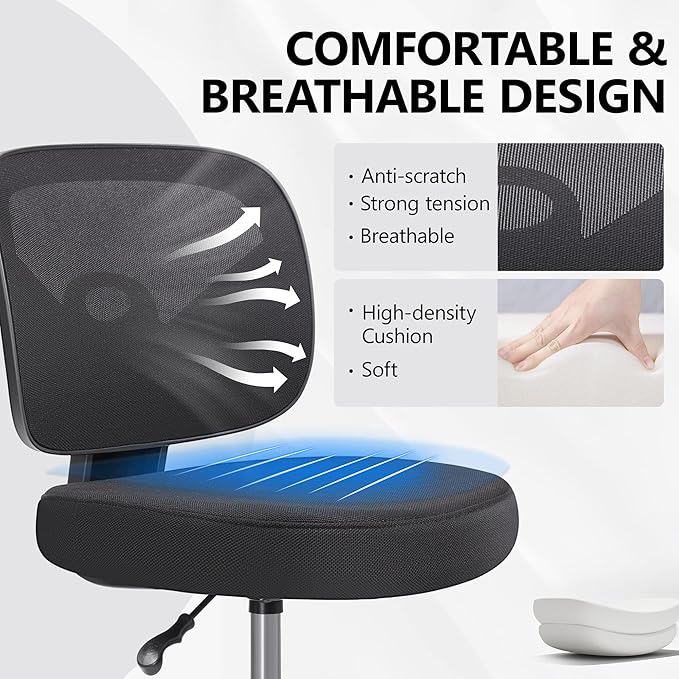 Primy Tall Drafting Desk Chair - Armless, Adjustable Height, Mesh Back, Rolling, Standing Desk Chair for Art Room, Office or Home (Black)