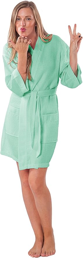 Turquaz Lightweight Short Robes For Women Waffle Kimono Bathrobe - Soft, Fast-Drying, Long-Lasting Cotton Blend