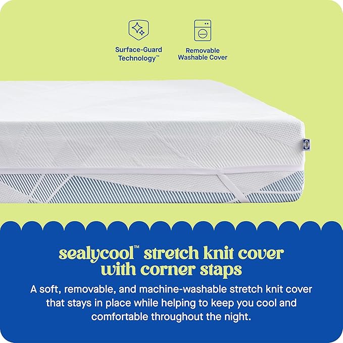 Sealy Dreamlife 2” Gel Memory Foam Queen Mattress Topper with Cooling Cover, SealyComfort Gel Foam, SealyCool Stretch Knit Cover with Corner Straps