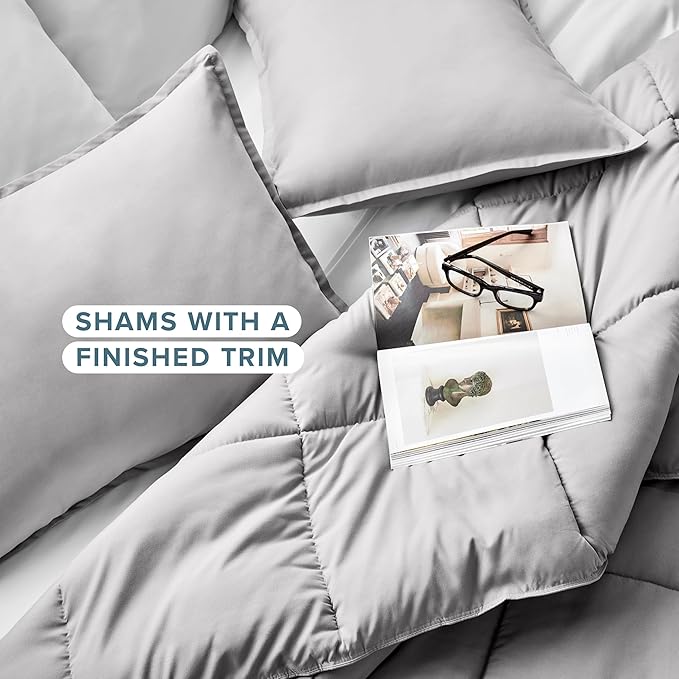 Bare Home Comforter Set - Full Size - Ultra-Soft - Goose Down Alternative - Premium 1800 Series - All Season Warmth (Full, Light Grey)