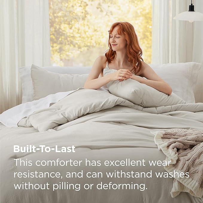 Bedsure Oversized Queen Size Comforter Set, Beige Soft Prewashed Bedding for All Seasons, 3 Pieces GentleSoft™ Down Alternative Bed Set, 1 Lightweight Comforter (98"x98") and 2 Pillowcases (20"x26")