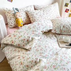 MKXI Garden Floral Comforter Twin XL Peach Blossom Pink White Floral Comforter Set Twin Size Botanical Bedding Comforter Pink Flowers Print Comforter Vintage Farmhouse Bed Comforters