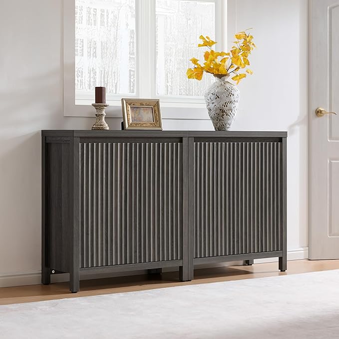 SICOTAS Sideboard Buffet Cabinet with Storage, Fluted Credenza Console Cabinet with Adjustable Shelves, Modern Coffee Bar Storage Cabinet for Kitchen, Living Room, Entryway, Black Oak, 2 PCS