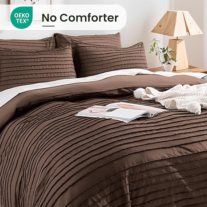 NEXHOME PRO Duvet Cover Full Size, Blue 3 Pieces Boho Tufted Duvet Cover Set, Soft and Lightweight Microfiber Comforter Cover Set for All Season(Dark Brown,80 x 90)-No Comforter