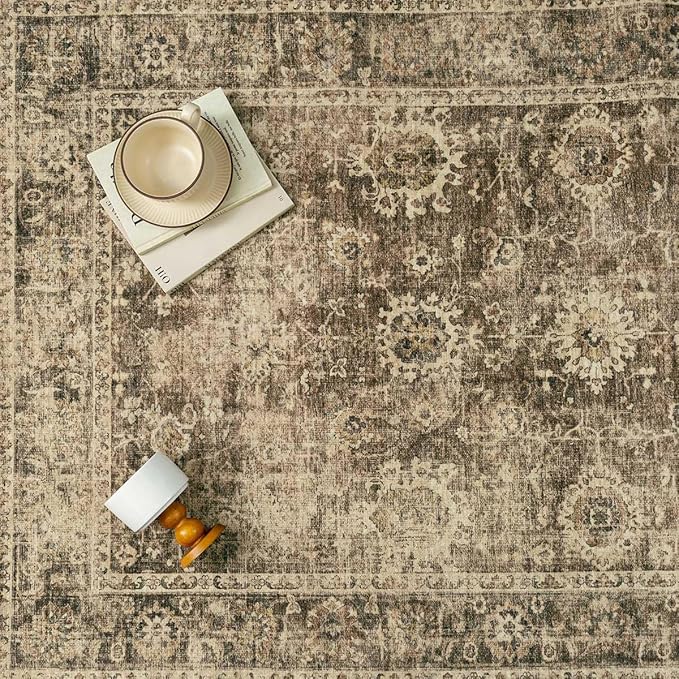 2x5 Washable Runner Rug for Kitchen Hallway Brown Vintage Non-Slip Low Pile Distressed Rustic Carpet Lightweight Vacuumable Soft Throw Rug for Indoor Entryway Bedroom