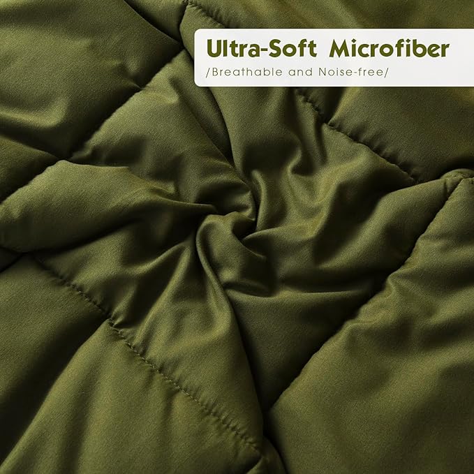 HIG 3pc Olive Green Queen Comforter Set - All Season Reversible Down Alternative Comforter with Two Shams - Quilted Duvet Insert with Corner Tabs - Box Stitched - Breathable, Soft, Fluffy