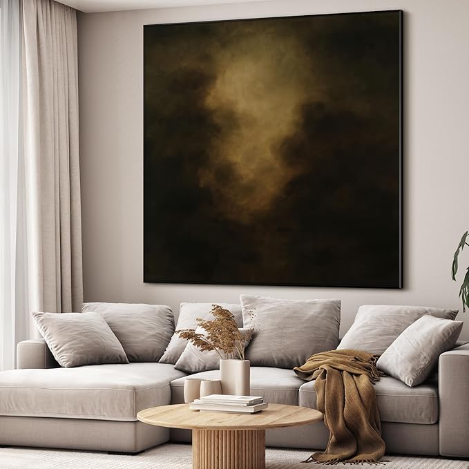 36"x36" Large Framed Wall Art - Golden Mist Abstract Moody Dark Atmospheric (Frame Assembly Required)