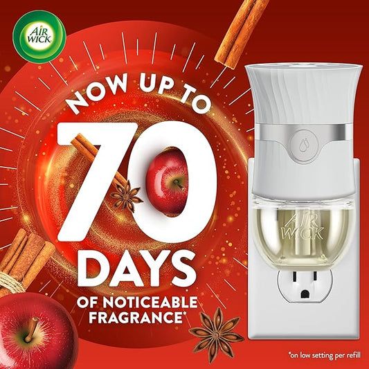 Air Wick Plug In Scented Oil Refill, Infused with Essential Oils, Plug In Air Fresheners for Home, Fall Scent, Fall Décor, Apple Cinnamon Medley, 4 ct