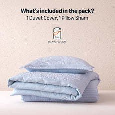 Amazon Basics Jacquard Geometric Microfiber 2-Piece Duvet Cover Set, Includes 1 Duvet Cover and 1 Pillow Sham, Twin, Blue Striped