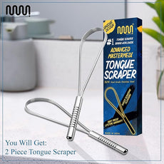 MasterMedi Tongue Scraper for Adults, 100% Stainless Steel Tongue Scrubber for Bad Breath, Easy to Use, Tongue Cleaner for Oral Care & Hygiene (SS Uni|Pack of 2)