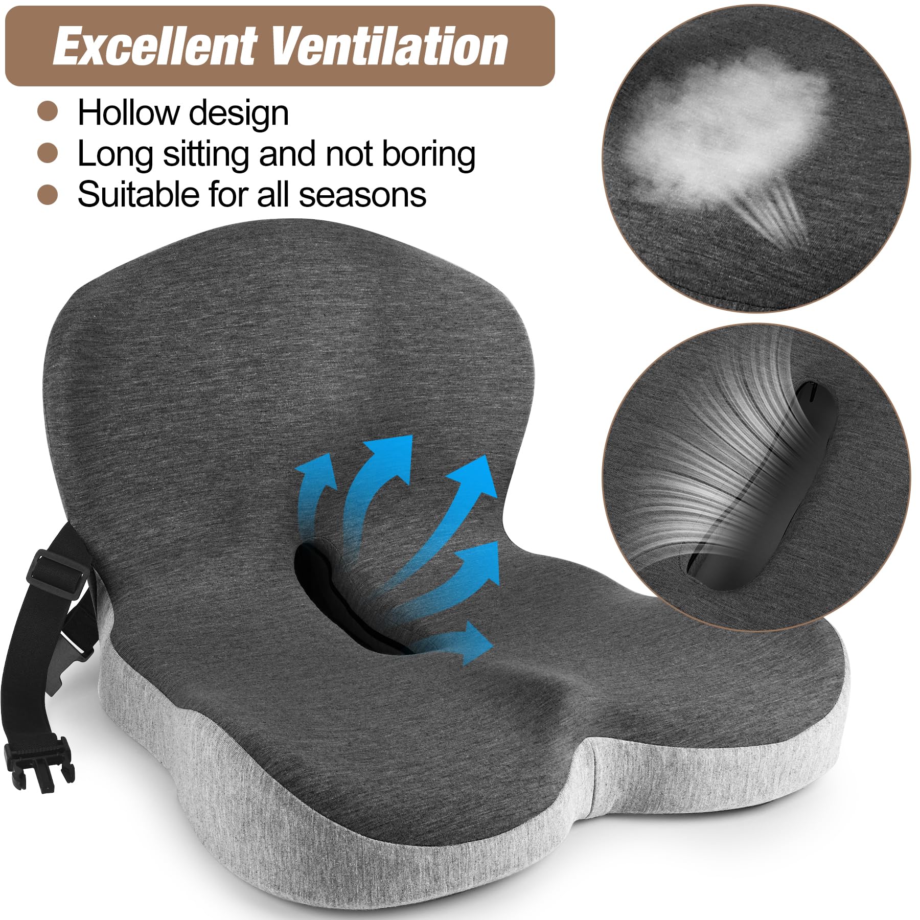 MYFAMIREA Truck Seat Cushion, Memory Foam Trucker Seat Cushion for Truck Driver Long Sitting with Adjustable Strap, Back Support and Pain Relief for Trucker Driving Car Office Chair and Pain Dormly
