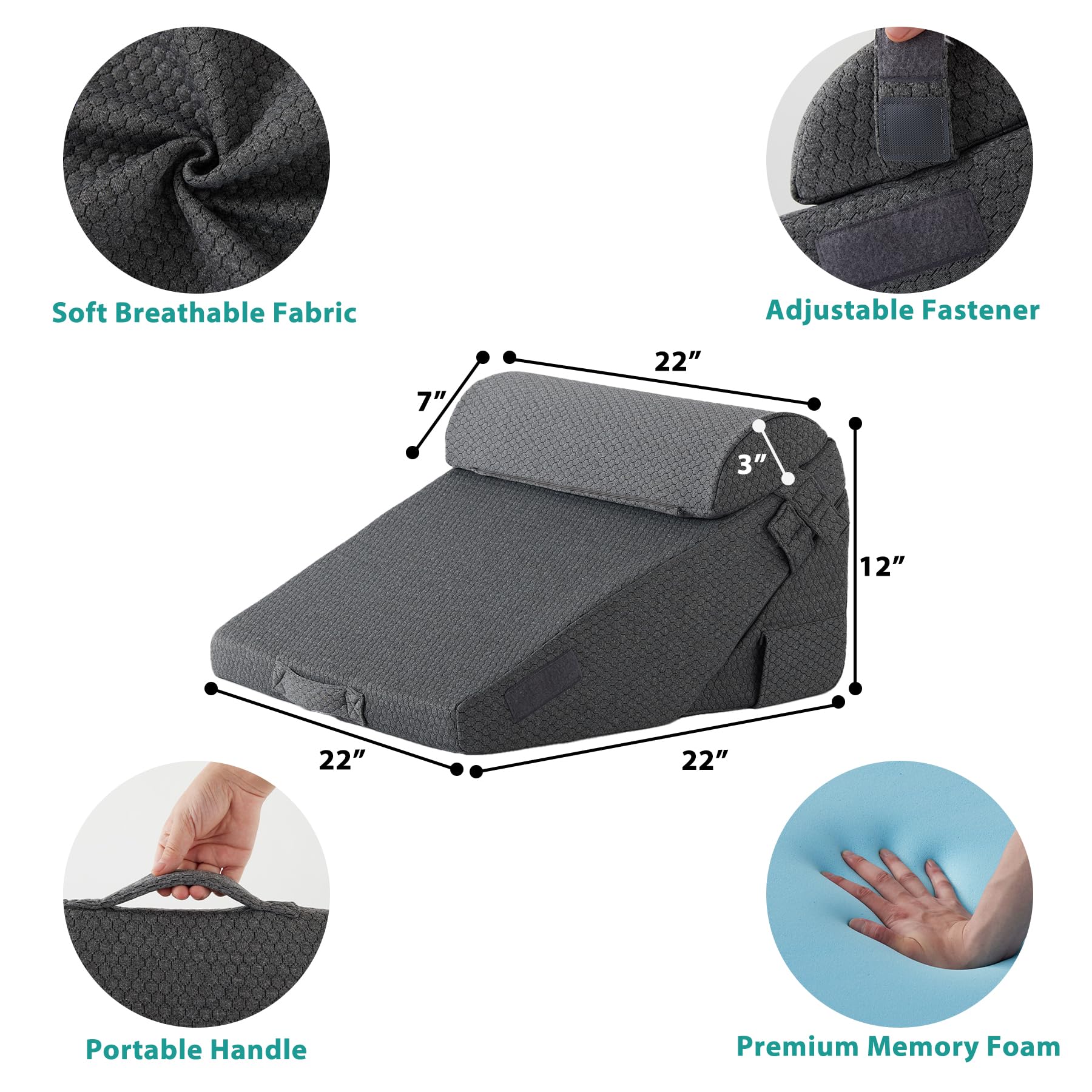 Bedluxe Wedge Pillow Headboard, 3PCS Orthopedic Bed Wedge Pillows Set for After Surgery, Adjustable Pillow Wedge for Acid Reflux&Back Pain Relief, Sleeping, Back Pillow for Bed Sitting Up, White/Grey Dormly