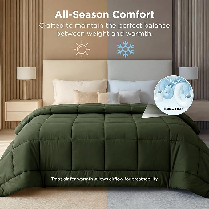 Bedsure Comforter Duvet Insert - Quilted Comforters Oversized King, All Season Duvet, GentleSoft Down Alternative Bedding, with 8 Tabs, Gifts for Women/Men, Olive Green, Oversized King 116 x 98 Inches