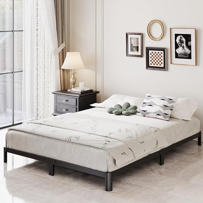 5 Inch Low Queen Bed Frame with Rounded Corner Legs, 2000 LBS Heavy Duty Metal Queen Platform Bed Frame No Box Spring Needed, Noise Free, Easy Assembly