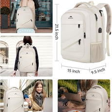 MATEIN Extra Large Backpack for Women, 18 Inch TSA College Backpack with Multiple Compartments & USB Charging Port, 50 L Fashion Work Computer Carryon for Business, Cream Beige
