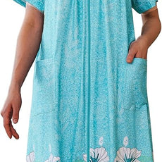 Ekouaer Women Robe Zipper Front Mumu Duster Robes Zip Up Housecoat Soft Sleepwear with Pockets