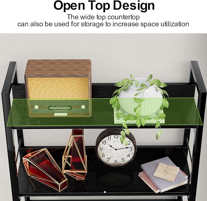 Himimi Black Ladder Bookshelf, 5 Shelf Bookcase Industrial Bookshelf Wood and Metal Bookshelves, Plant Flower Stand Rack Book Storage Shelves for Living Room, Bedroom, Home Office (2 PCS)