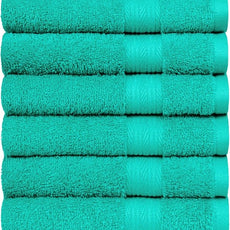 Amazon Basics 6 Piece hand towels for bathroom, Fade Resistant 100% Cotton Hand Towels, soft absorbent bathroom hand towels 6 - Pack (26''x16''), Teal