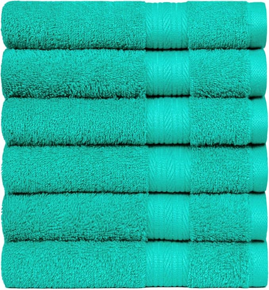 Amazon Basics 6 Piece hand towels for bathroom, Fade Resistant 100% Cotton Hand Towels, soft absorbent bathroom hand towels 6 - Pack (26''x16''), Teal