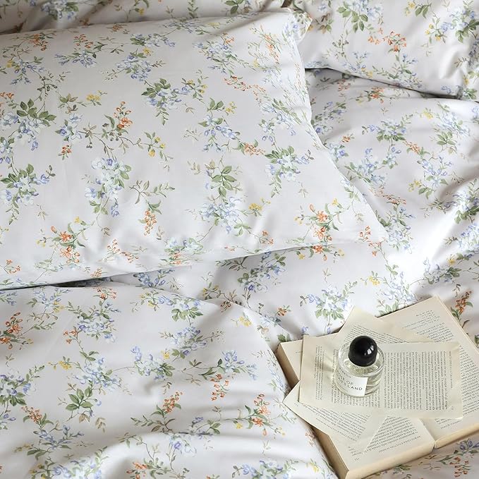 HighBuy Garden Style Floral Duvet Cover Twin Chic Yellow Blue Floral Botanical Bedding Set Twin Cozy Cotton Flower Botanical Comforter Cover 2 Pillowcases Aesthetic Floral Duvet Cover Set