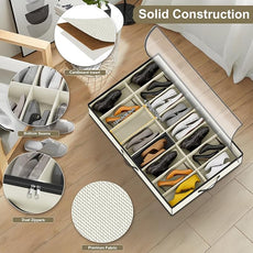 homyfort 32 Pairs Shoe Organizer Under Bed, Sturdy Underbed Shoe Storage Boxes Bins, Organizador De Zapatos, Extra Large Zapateras Organizer, Beige, Set of 2