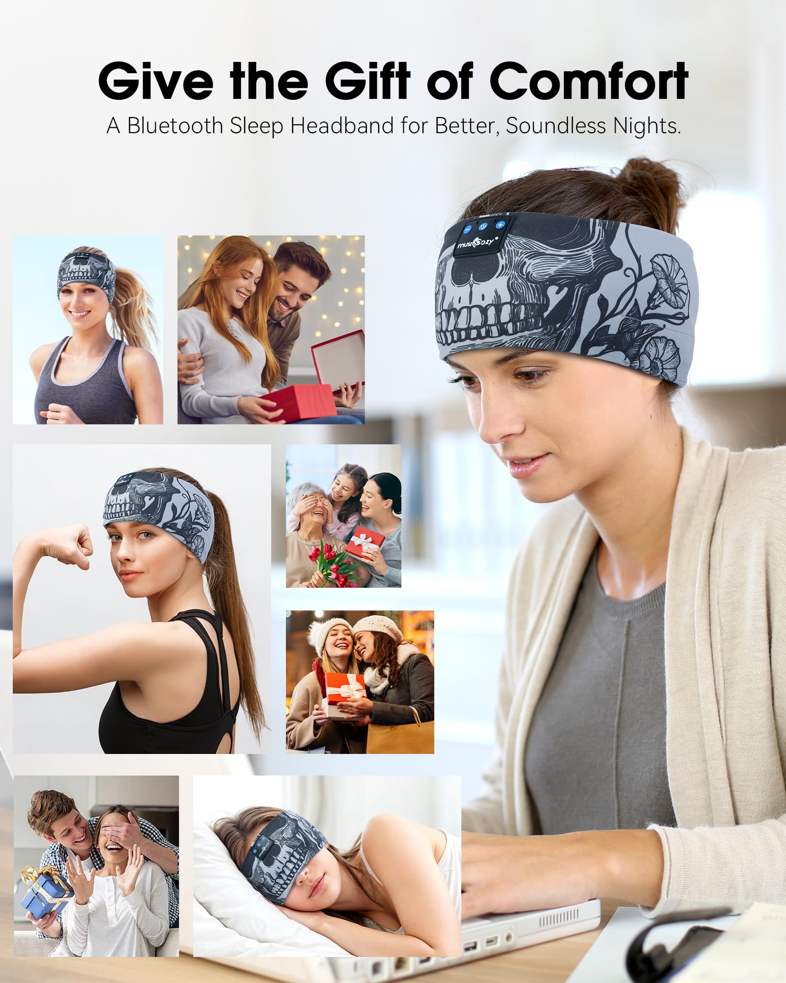 MUSICOZY Sleep Headphones Bluetooth 5.4 Headband, Sports Wireless Earphones Sweat Resistant Earbuds Sleeping Headphone with Ultra-Thin HD Stereo Speaker for Workout Running Cool Gadgets Unique Gifts Dormly