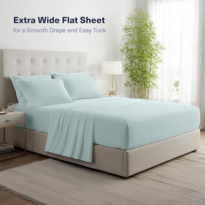 Kickoff Viscose Bamboo Sheets King Size 4-pc 100% Organic Bamboo Viscose Bed Cooling Sheets King Size Set Cool Bedding for hot Sleepers Sheet, Flat, Fitted, Pillowcases (Coastal Blue,K) KickoffHome