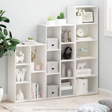 Furinno LUDER Book Shelf, 7-Cube Bookshelf, Bookcase, 9.4 x 19.5 x 41.7, for Living Room, Bedroom, Home Office, White