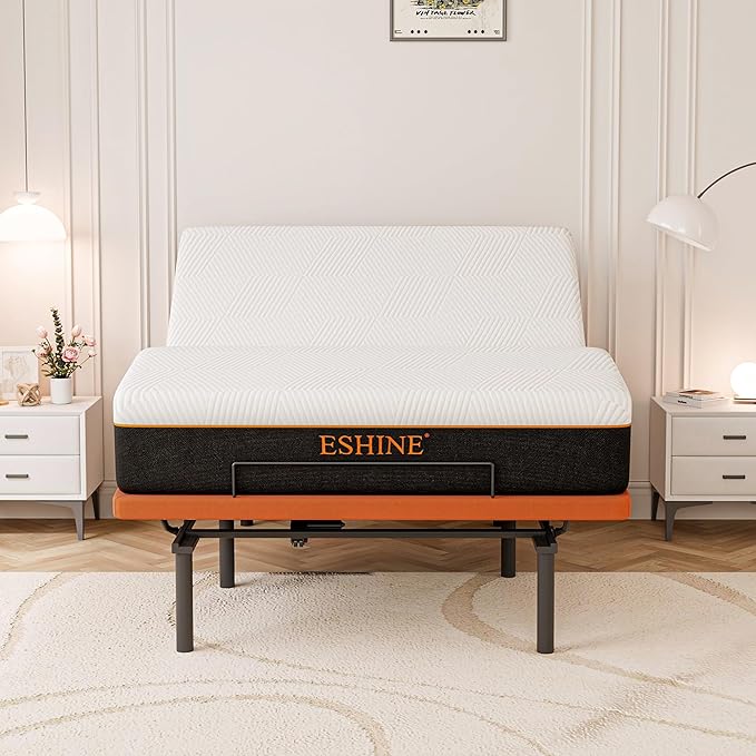 ESHINE Adjustable Bed Frame with Mattress + 12 Inch Gel Memory Foam Mattress(Medium-Soft), Bluetooth APP Control, Wireless Remote, Zero Gravity, Anti Snore, Head and Foot Incline, Queen, 2000 Series