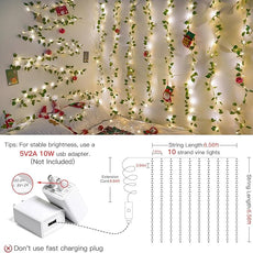 suddus Vines with Lights, 200 LED Fairy Lights with Vines, Pothos Curtain String Lights with Remote for Bedroom, Dorm, Wedding, Party, Wall, Indoor, Outdoor Decor, 6.5ft x 6.5ft