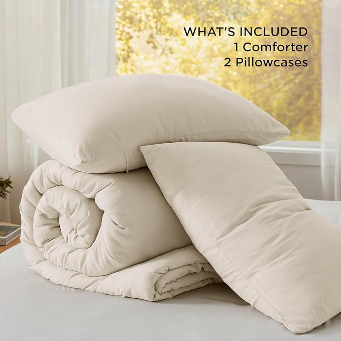 Bedsure King Size Comforter Set, Cream Soft Prewashed Bedding for All Seasons, 3 Pieces GentleSoft™ Warm Down Alternative Bed Set, 1 Lightweight Comforter (104"x90") and 2 Pillowcases (20"x36")