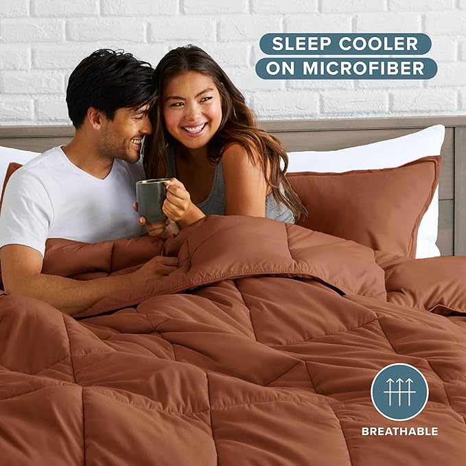 Bare Home Comforter Set - Full Size - Ultra-Soft - Goose Down Alternative - Premium 1800 Series - All Season Warmth (Full, Terracotta)