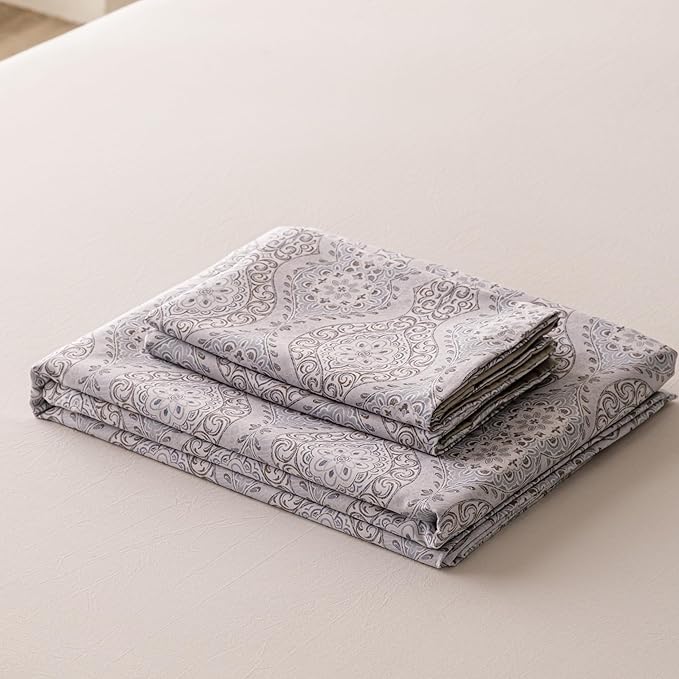 HeimenAogo Egyptian Cotton Duvet Cover California King Sateen Weave, Silky Soft Duvet Cover with Zipper Closure, Long Staple Cotton Comforter Cover Bohemian Damask Geometric 3 Pcs