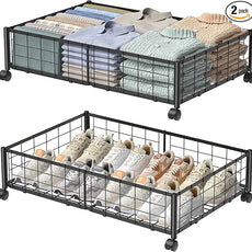 Under Bed Storage with Wheels, 360° Rotating, No-Assembly Underbed Storage Containers, 2PACK