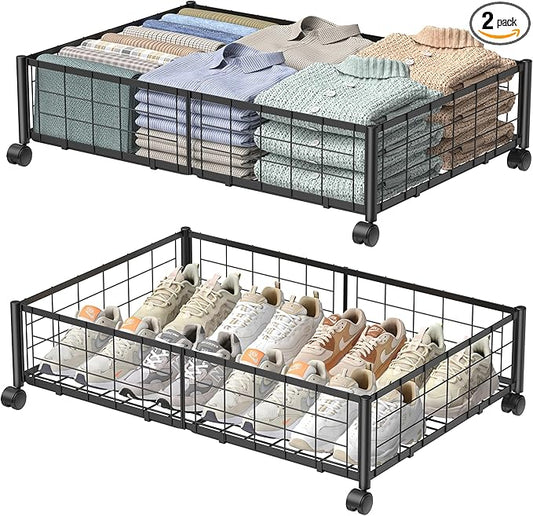Under Bed Storage with Wheels, 360° Rotating, No-Assembly Underbed Storage Containers, 2PACK