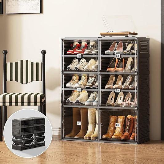 Black Shoe Rack Organizer Cabinet for Closet Entryway,Clear Shoe Storage Boxes Stackable Sneaker Storage with Door Easy Assembly Shoe Cabinet with Lids Large 5 Tiers 20 Pairs