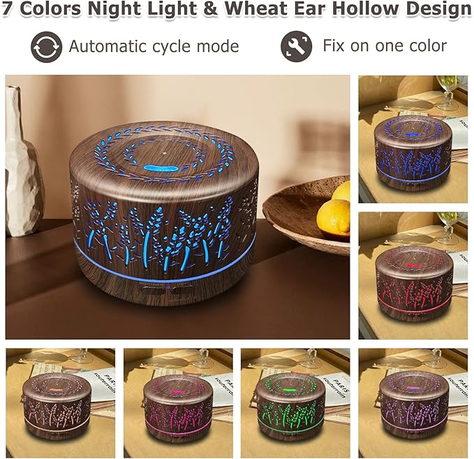 Diffusers for Essential Oils Large Room 600ml,Essential Oil Diffusers for Home with R/C,Cool Mist Humidifier,7 Colors Lights & 3 Mist Mode Waterless Auto Off for Office