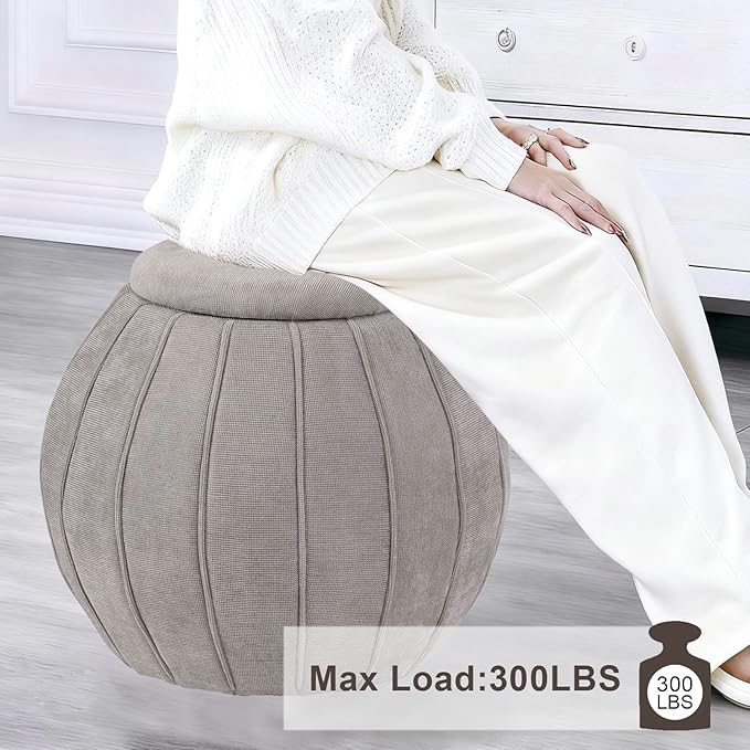 Crestview Collection 18" Foot Stool Ottoman, Round Storage Ottoman Removable Seat, Fabric Round Foot Rest, Vanity Stool, Extra Seating for Living Room, Bedroom, Entryway (Taupe)