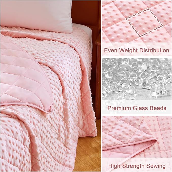 Pink Weighted Blanket for Adults 15lbs, 48"x72", Twin Full Size Cooling Minky Heavy Throw Blanket for 120-160lbs, Soft Winter Thick Big Blankets Weighted Comforter Gift for Sleeping